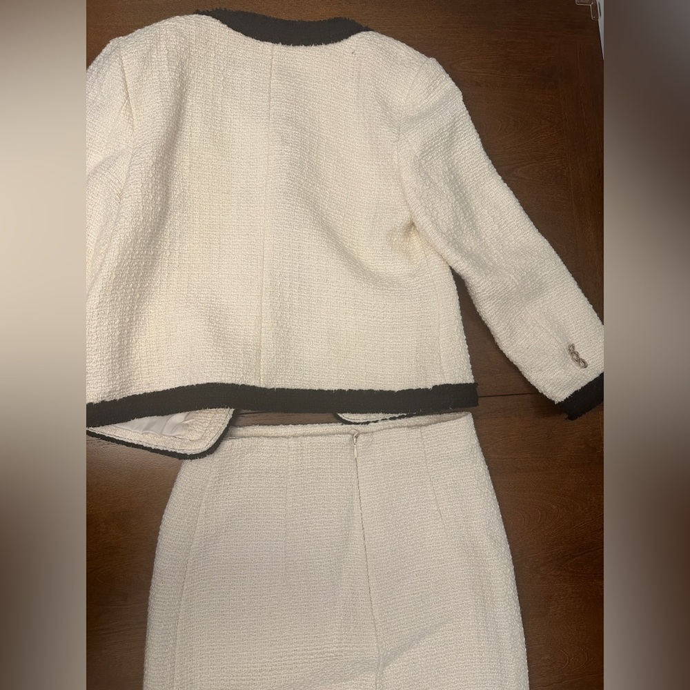 Zara Off White Cream Ivory and Black Women's Tweed Skirt and Blazer Jacket Set - Picture 13 of 16
